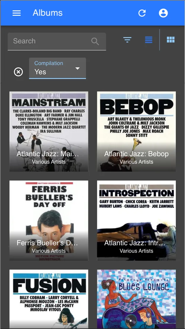 Dark theme mobile albums view